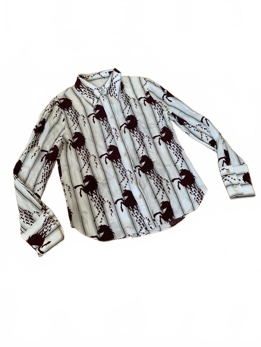 Long Sleeve Button-Up Shirt with Horse Print Pattern